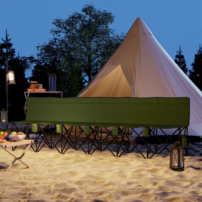 Outsunny 6 Seat Folding Camping Chair with Cup Holder and Carrying Case for Camping, Picnic, Sports Events, Dark Green