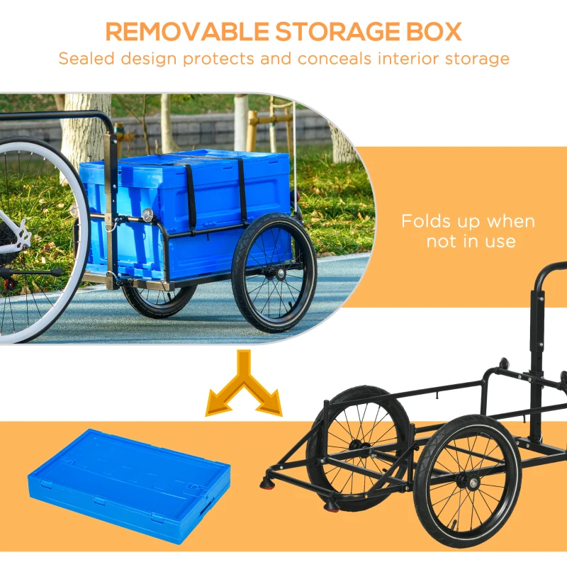 Aosom Steel Trailer for Bike, Bicycle Cargo Trailer with Foldable Storage Box and Safe Reflectors, Max Load 88LBS, Blue