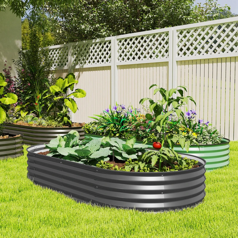 Outsunny 6' x 3' x 1' Large Outdoor Planter Box, Galvanized Raised Garden Bed with Metal Plant Stake, Dark Grey