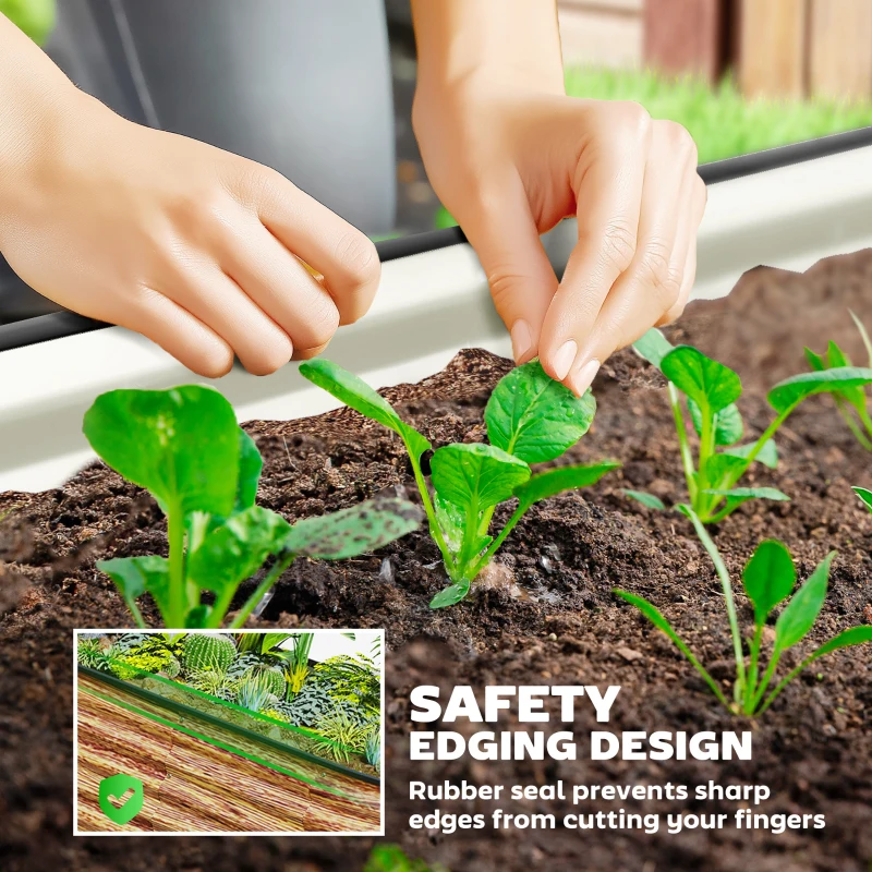 Outsunny 5 x 2.5 x 2 ft Galvanized Raised Garden Bed, Easy DIY Oval Planter Box with Safety Edging and Gloves, Brown Wood Effect