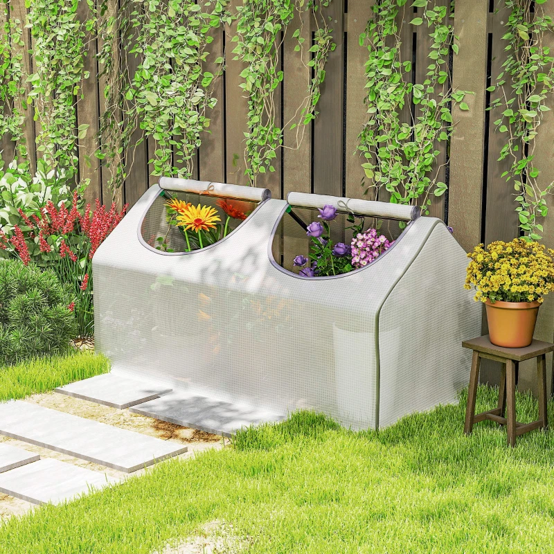 Outsunny Portable Mini Tunnel Greenhouse Garden Warm House with 2 Windows Steel Frame PE Cover, 47" x 24" x 24", White