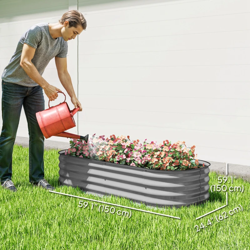 Outsunny 4.9 x 2 x 1ft Galvanized Raised Garden Bed Kit, Metal Planter Box with Safety Edging, Silver