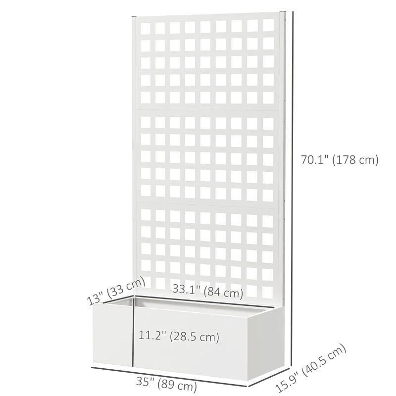 Outsunny Galvanized Raised Garden Bed Planter Box with Trellis for Climbing Plants, Vegetable, Vines, 35" x 16" x 70", White