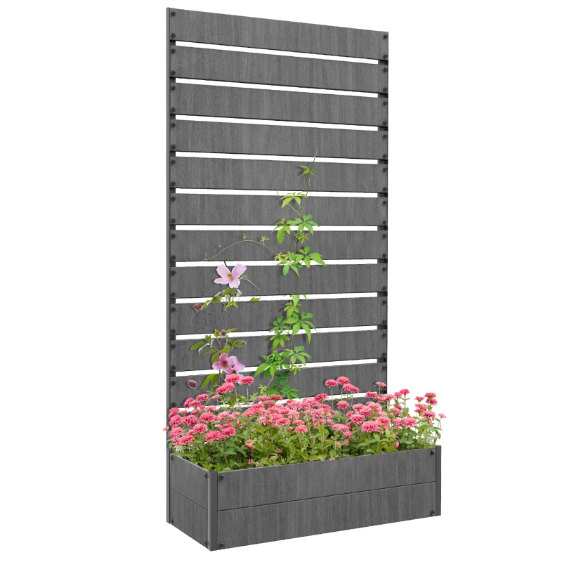 Outsunny Trellis Planter for Climbing Plants, Raised Garden Bed with Trellis, Planter Box for Outdoor Garden, Dark Grey