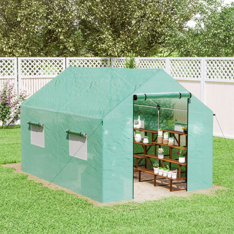 Outsunny 6.6' x 10' x 6.6' Walk-in Tunnel Greenhouse UV-resistant Wind Resistant Green House with Door and Mesh Windows, Green