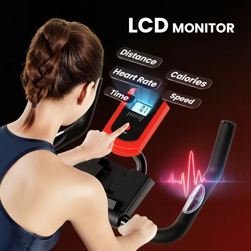 Soozier Upright Exercise Bike, Magnetic Resistance Stationary Bike with LCD Display, Indoor Cycling Bike for Home w/ Adjustable Resistance, Comfortable Seat Cushion