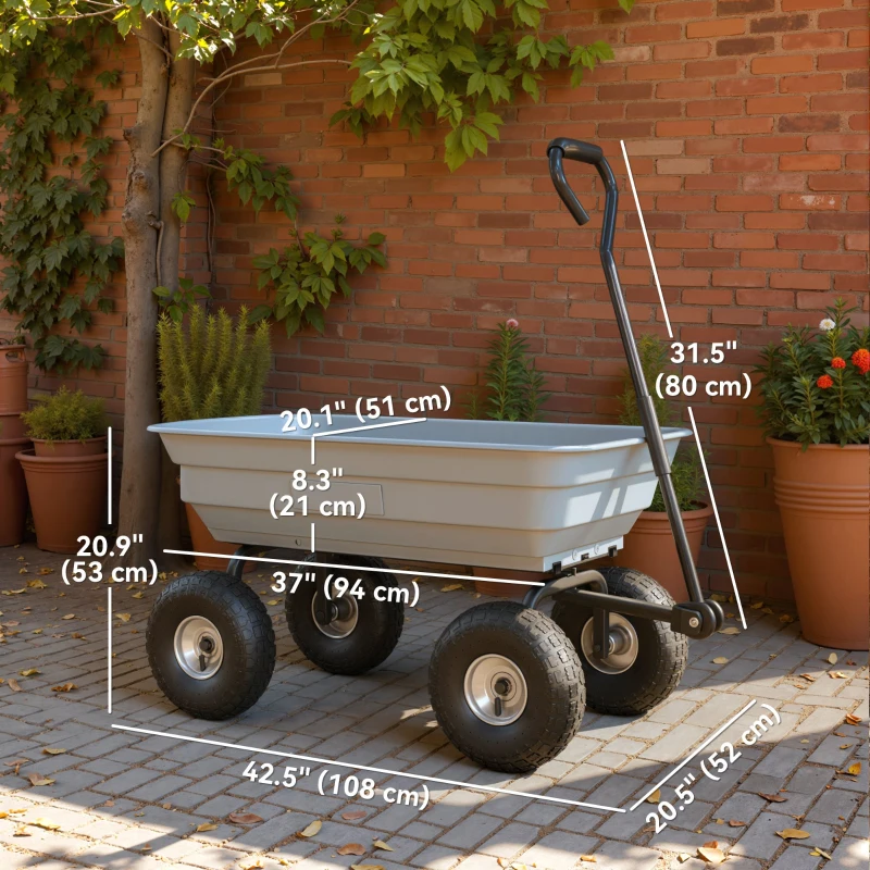 Outsunny Steel Garden Cart with Handle and 10" Pneumatic Tires, Utility Wagon Cart for Garden Patio Lawn, 551lbs Capacity, Grey