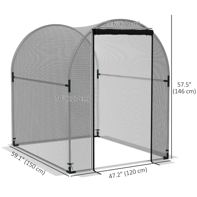 Outsunny 4.9' x 3.9' Crop Cage with Zipper Roll-Up Door, Mesh Plant Protection Tent from Animals with Galvanised Steel Frame