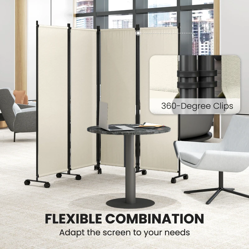 Outsunny Folding Room Divider with Castor Wheels, Rolling Privacy Screen for Home Office Bedroom, 5.6ft Tall