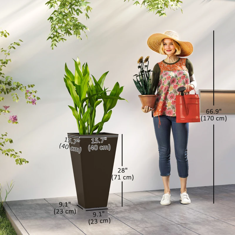 Outsunny 28" Tall Garden Plastic Planters, Outdoor and Indoor Flower Pots, Set of 3 for Entryway, Patio, Yard, Brown