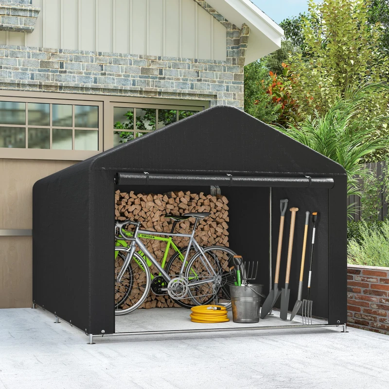 Outsunny 6.6' x 7.8' Portable Shed, Waterproof Bike Tent with Roll-up Zipper Door and Reinforced Galvanised Steel Frame, Black