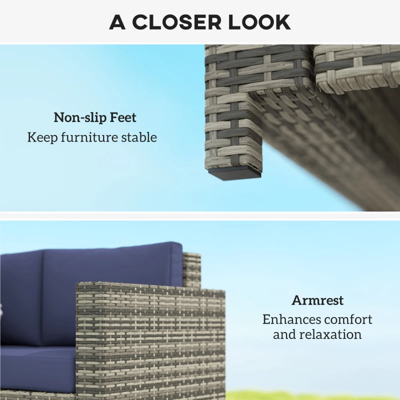 Outsunny Wicker Outdoor Sofa, All Weather Patio Couch Loveseat with Cushions for Balcony, Deck, Garden, Poolside, Dark Blue