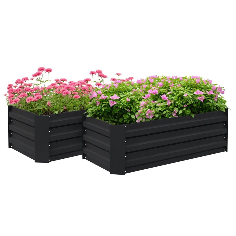Outsunny Set of 2 Raised Garden Bed, Steel Elevated Planter Box for Flowers, Herbs, Succulents, 39"x20"x12", Black