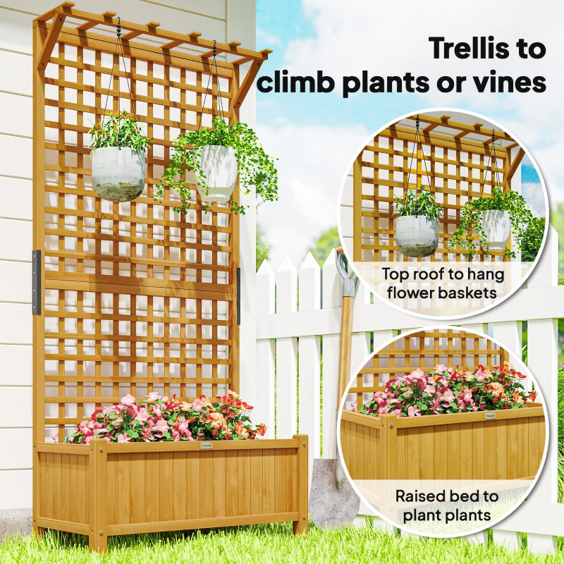 Outsunny Wood Planter with Trellis for Vine Climbing, Raised Garden Bed, Privacy Screen for Backyard, Patio, Deck, Yellow