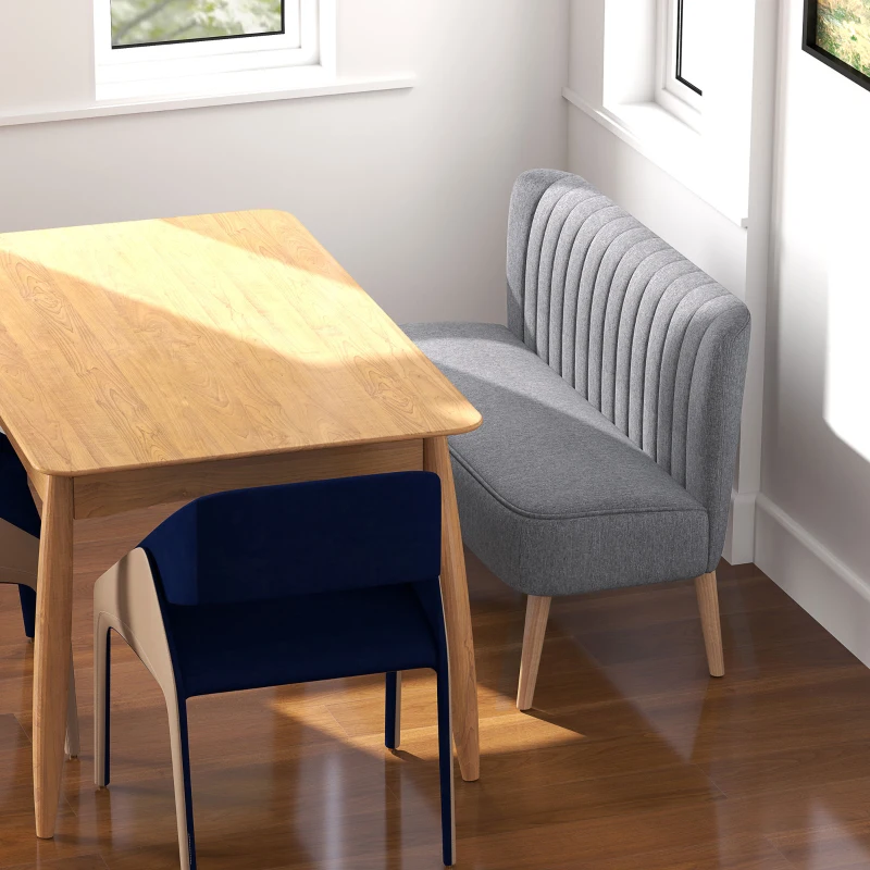 HOMCOM Modern 2 Seater Sofa, Upholstered Two Seater Couch with Rubber Wood Legs, Grey