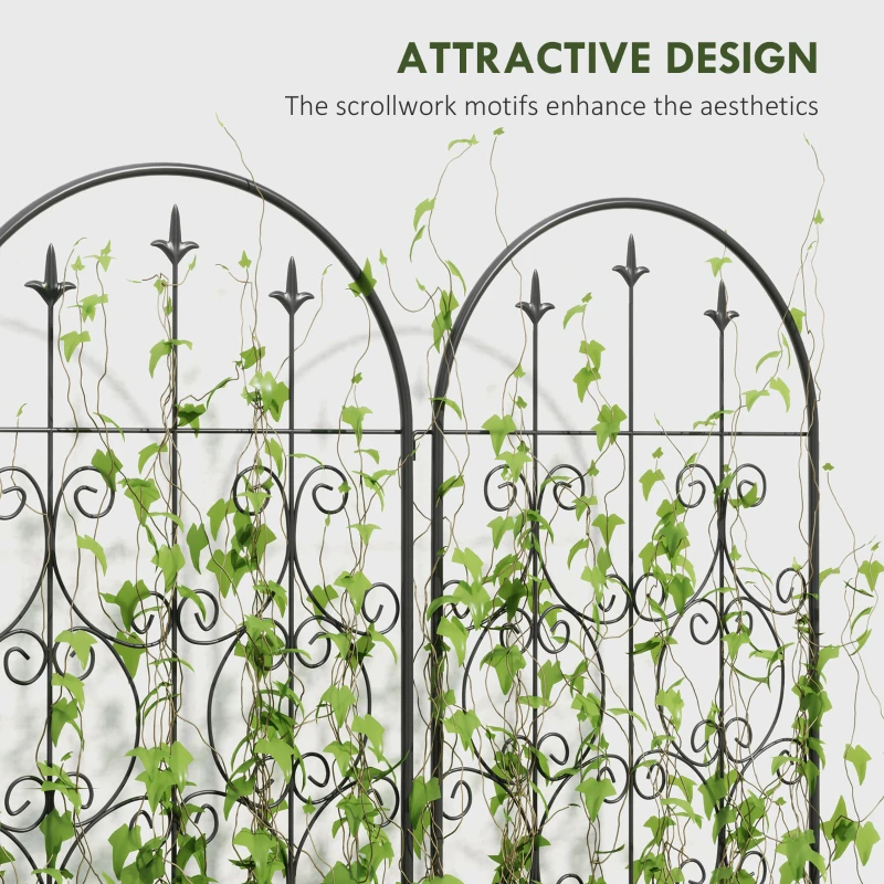 Outsunny Set of 2 Metal Garden Trellis, Decorative Trellis Panels, Scrollwork Design, 150 x 50 cm, Black