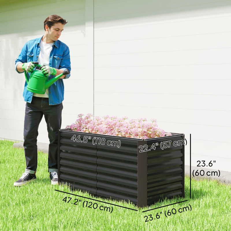 Outsunny Set of 2 Galvanized Metal Planters for Outdoor Plants, 4' x 2' x 2' Raised Garden Bed, Dark Grey