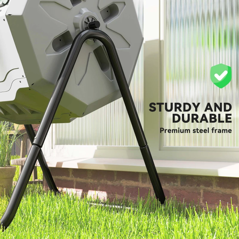 Outsunny Tumbling Compost Bin Outdoor Dual Chamber 360° Rotating Composter 43 Gallon with Sliding Doors, Dark Green