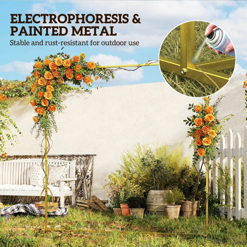 Outsunny Wedding Arch Backdrop Stand, Square Wedding Arch with U-shaped Stakes, 6.6 FT Gold Metal Arch Frame