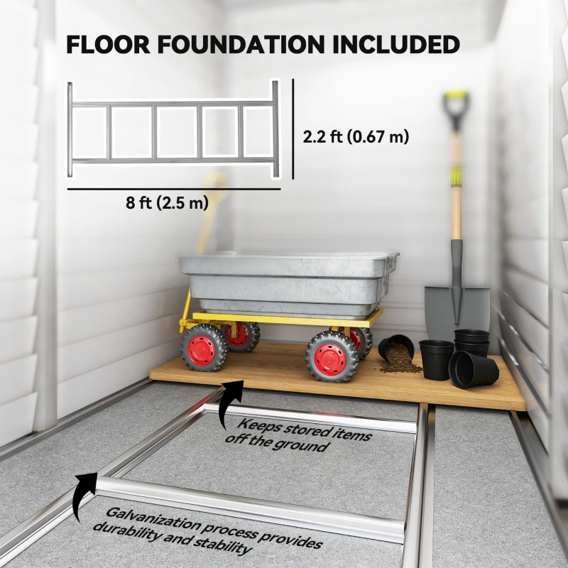 Outsunny 4.6' x 9' Steel Outdoor Storage Shed, Lean to Shed, Metal Tool House with Foundation Kit, Lockable Doors, Gloves and 2 Air Vents for Backyard, Patio, Lawn, White