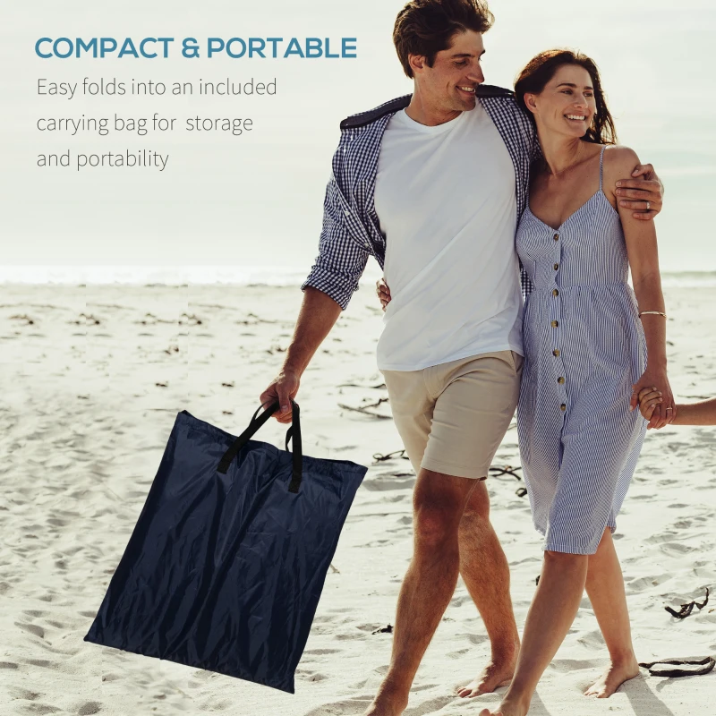 Outsunny 2 Pieces Beach Lounge Chair, Outdoor Folding Chaise Lounge Set w/ Pillow for Sunbath, Snap, Blue and White