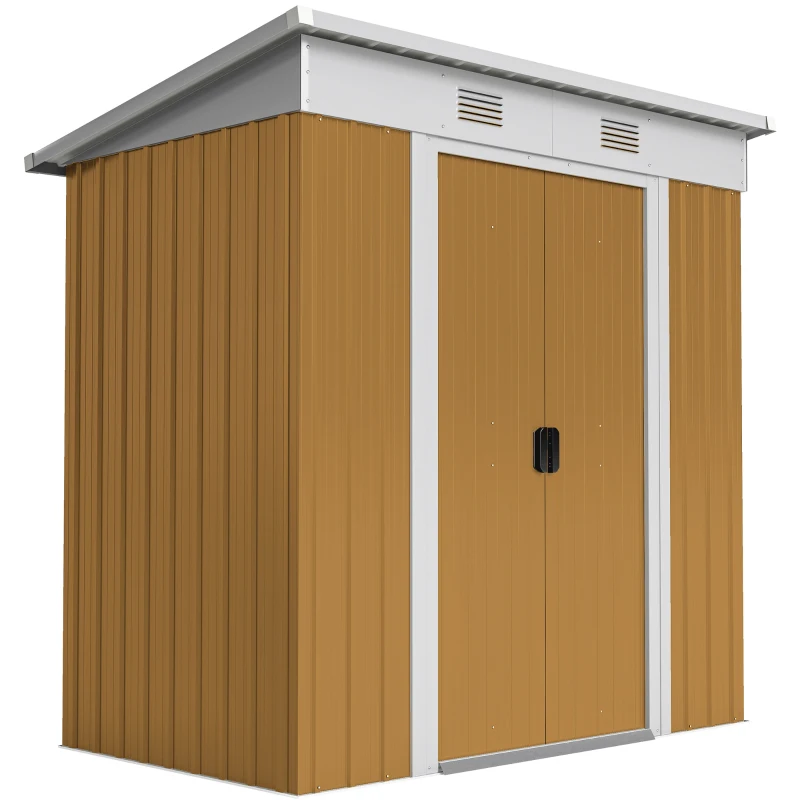 Outsunny 6' x 4' Outdoor Storage Shed, Metal Garden Shed with Lockable Sliding Doors and Vents, Yellow