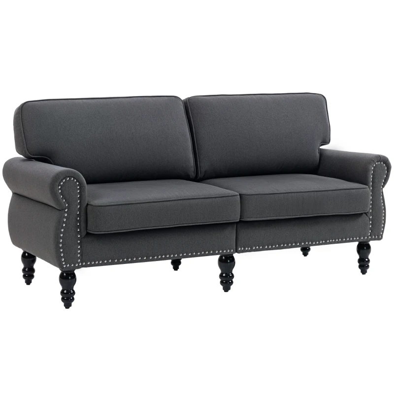 HOMCOM Stylish Midback Double Sofa with Sponge Padding, 2 Seater Sofa Couch, with Rubber Wood Leg, Dark Grey