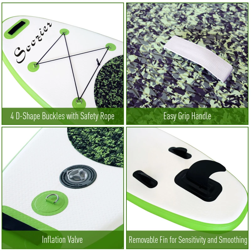 Soozier Inflatable Paddle Board, 120''×30"×4" Stand Up Paddle Board Lightweight & Foldable w/ ISUP Accessories & Carry Bag, Aluminum Paddle, Fix Set, Air Pump, Leash