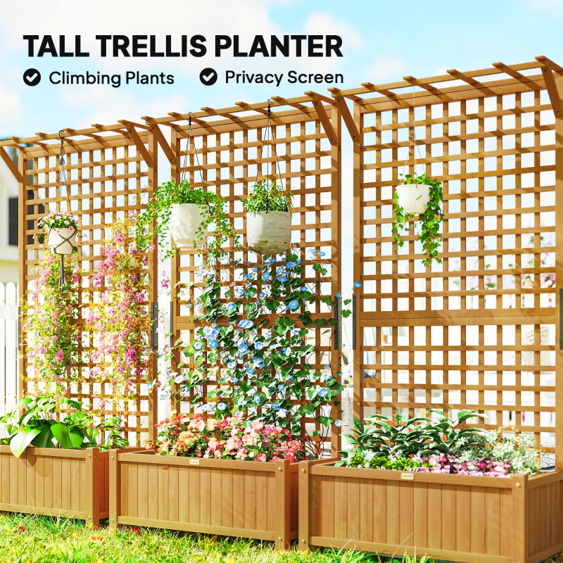 Outsunny Wood Planter with Trellis for Vine Climbing, Raised Garden Bed, Privacy Screen for Backyard, Patio, Deck, Yellow