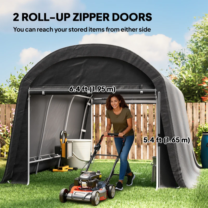 Outsunny 10' x 15' Portable Shed, Outdoor Storage Shed Tent with Roll-Up Zipper Door for Patio Garden Garage, Dark Grey