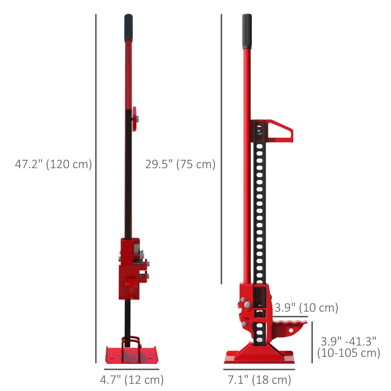 HOMCOM 3 Tonne/6600 lb Farm Jack, 48" High Lift Jack for 4x4 Tractors Trucks Agricultural Lifting, Red