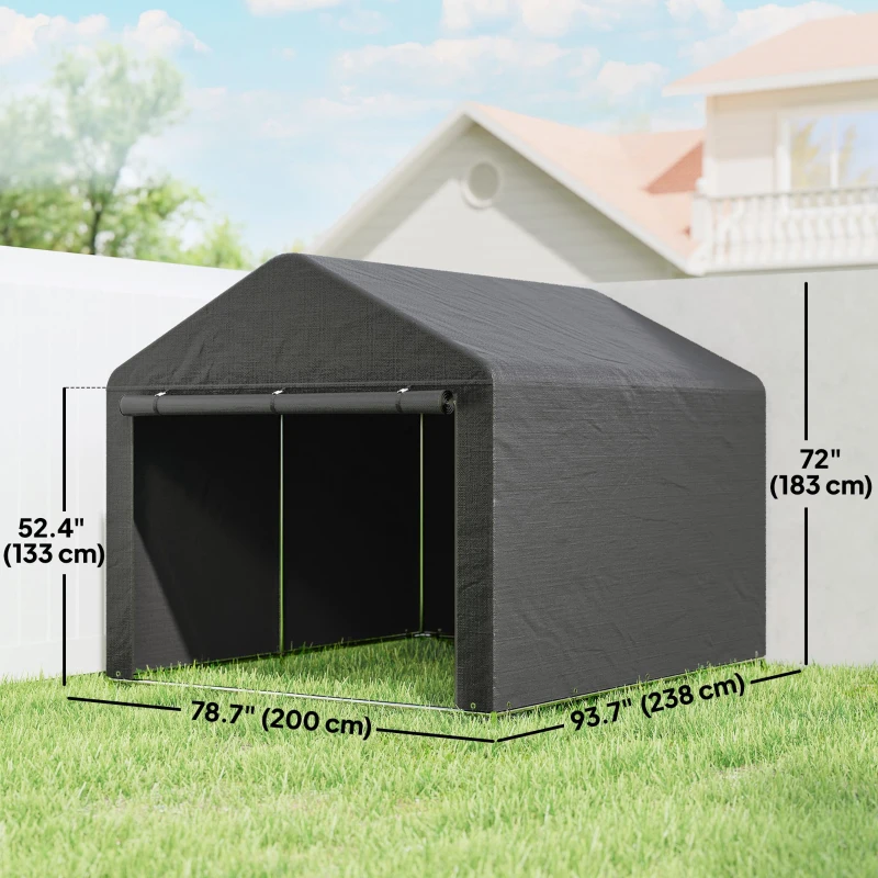 Outsunny 6.6' x 7.8' Portable Shed, Waterproof Bike Tent with Roll-up Zipper Door and Galvanised Steel Frame, Dark Grey