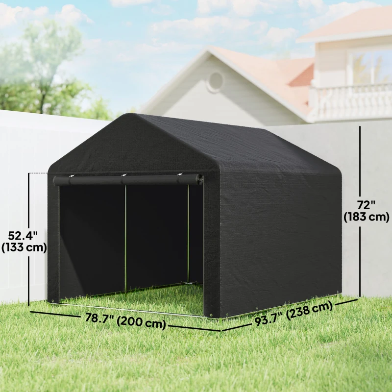 Outsunny 6.6' x 7.8' Portable Shed, Waterproof Bike Tent with Roll-up Zipper Door and Reinforced Galvanised Steel Frame, Black