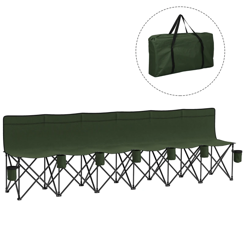 Outsunny 6 Seat Folding Camping Chair with Cup Holder and Carrying Case for Camping, Picnic, Sports Events, Dark Green