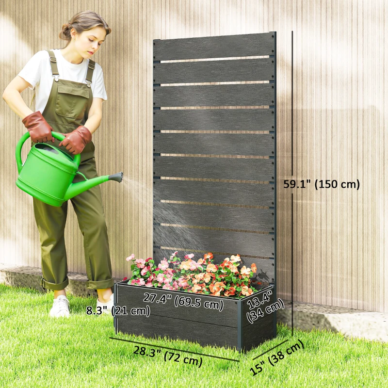 Outsunny Raised Garden Bed with Trellis, Freestanding Elevated Planter Box for Climbing Vines, 28" x 15" x 59", Dark Grey