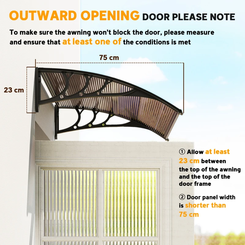 Outsunny Window Awning Door Canopy, Polycarbonate Cover Patio Awnings, 30" x 50", Brown