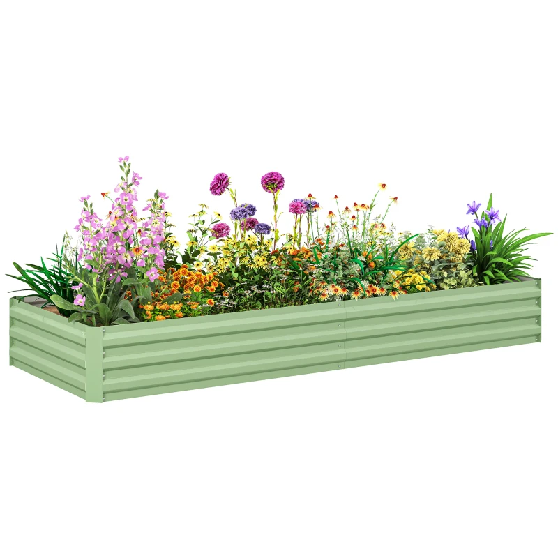 Outsunny 95" x 36" x 12" Galvanized Raised Garden Bed, Metal Elevated Planter Box for Growing Flowers, Herbs, Succulents, Green