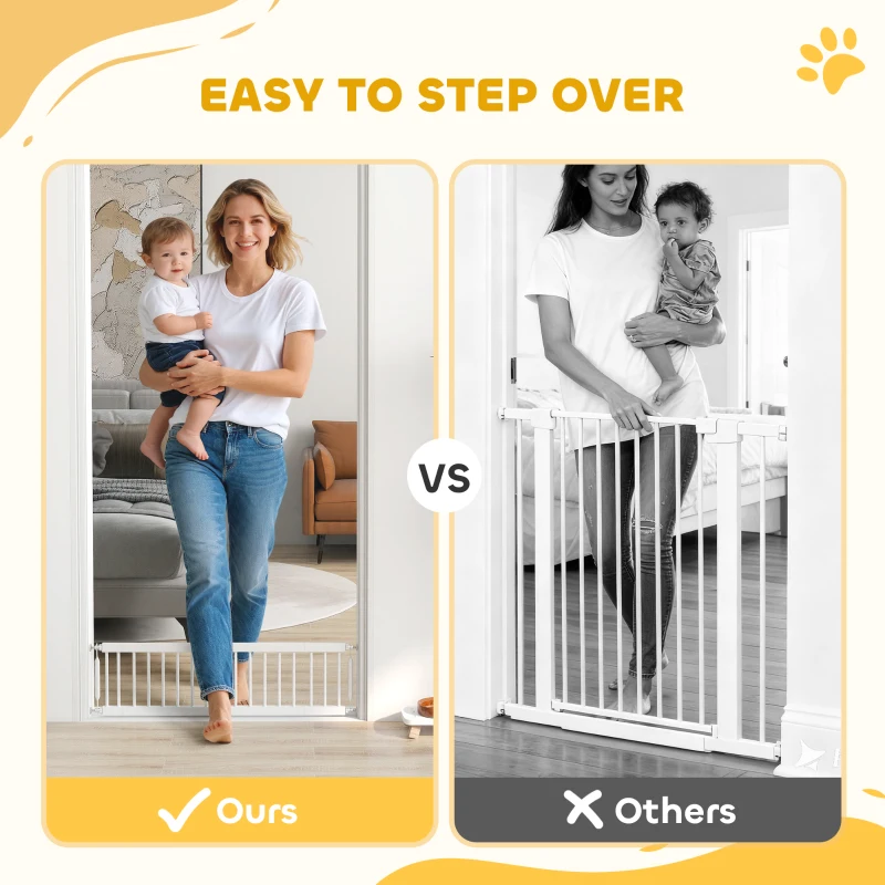 PawHut 26"-37" Dog Gate, Adjustable Pet Gate, Fits 10" Tall with 2 Extension, Pressure Mount Kit for Stairs and Doorways, White