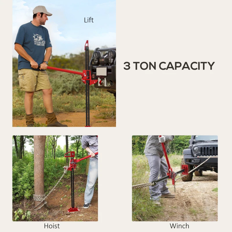 HOMCOM 3 Tonne/6600 lb Farm Jack, 48" High Lift Jack for 4x4 Tractors Trucks Agricultural Lifting, Red
