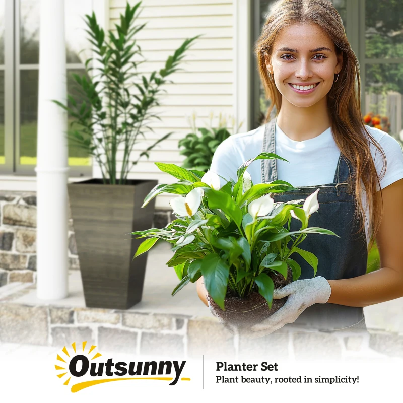 Outsunny Tall Planter for Outdoor Plants Set of 3, 28 Inch Taper Planter with Drainage Holes, Bronze