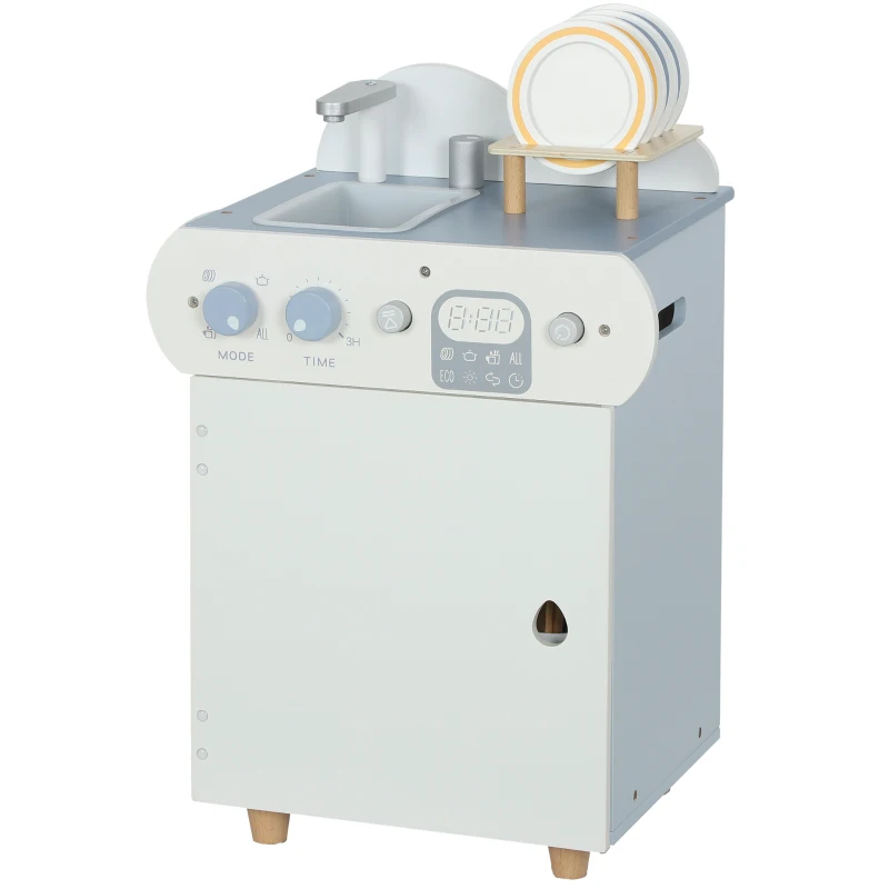 Qaba Wooden Dishwasher Playset, Play Sink Toys with Faucet, Turning Knobs and Accessories, Gift for Boys Girls Toddlers