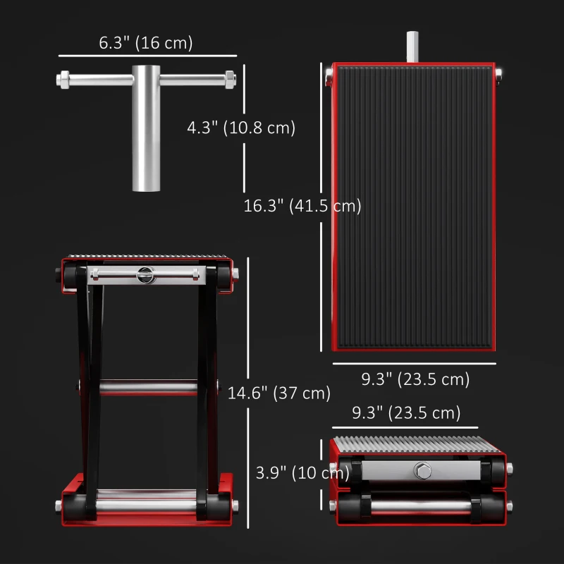 HOMCOM 1100lbs Motorcycle Jack, Height Adjustable Motorcycle Scissor Lift Jack with Anti-Slip Wide Deck for Home Garage, Red