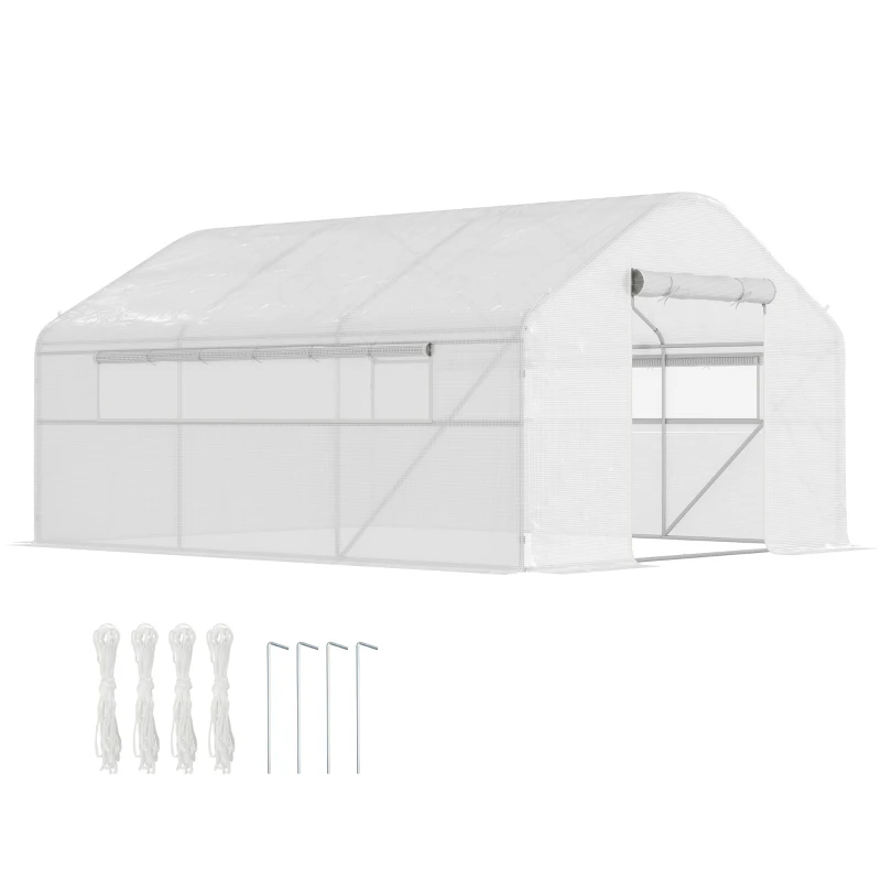 Outsunny Walk-in Tunnel Greenhouse with Galvanized Steel Frame and Windows, Garden Planting Warm House, 13' x 10' x 6.5' , White