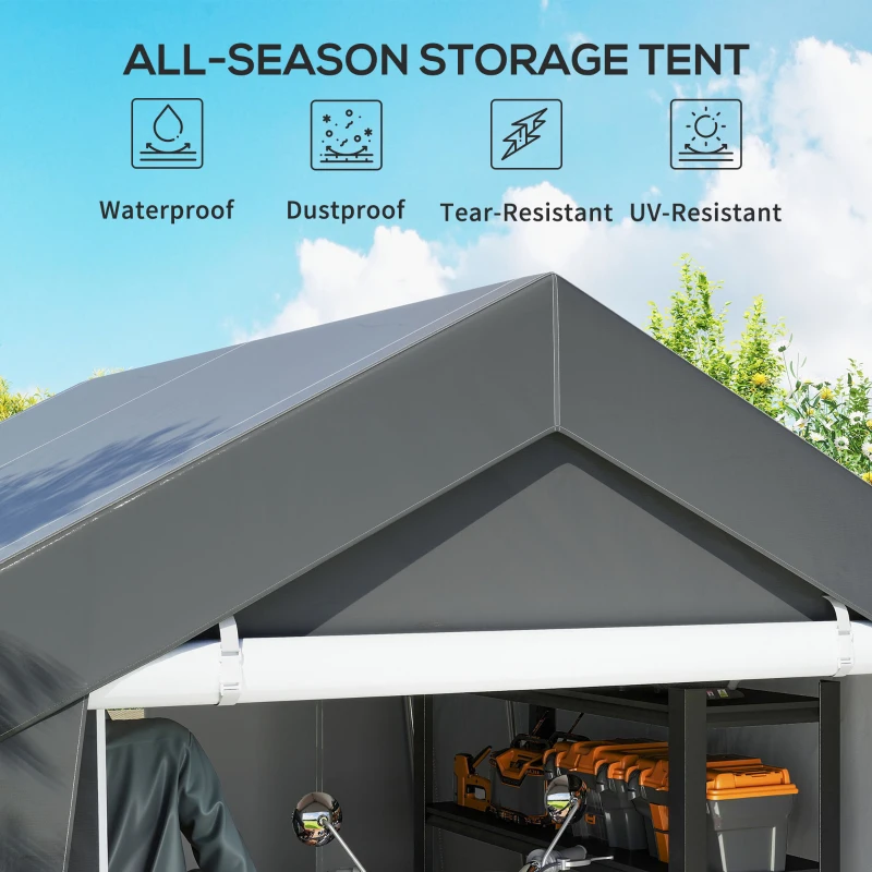 Outsunny 10' x 10' Outdoor Storage Shed Portable Garage with Roll-up Door for Motorcycle, Bike, Garden Tools, Dark Grey