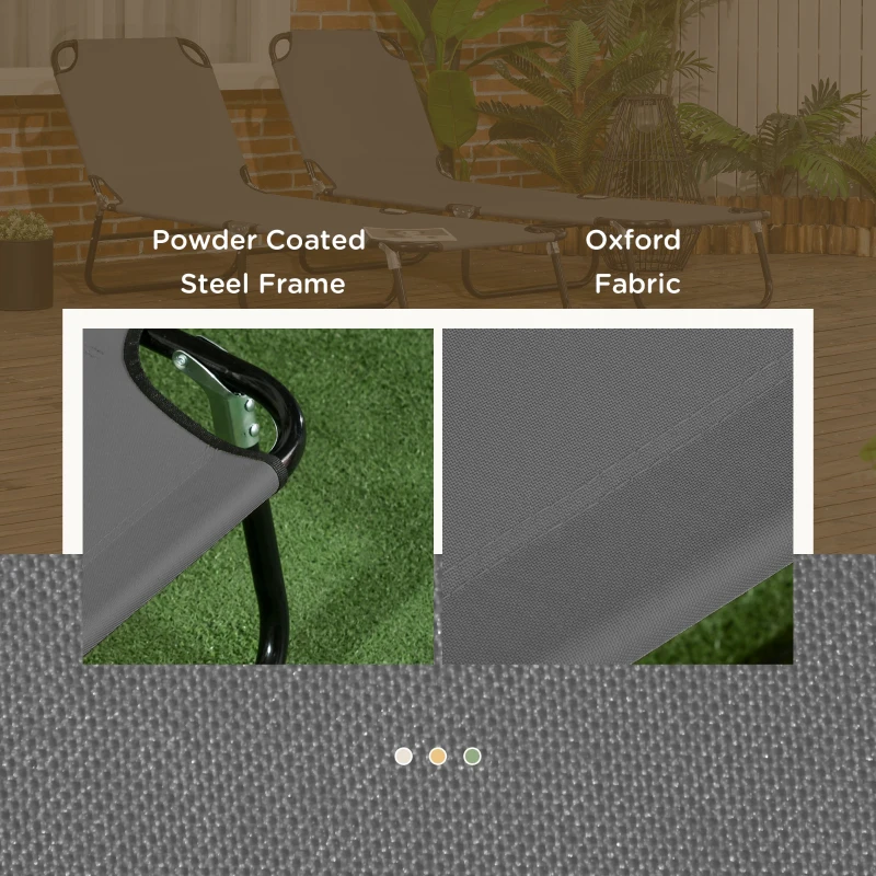Outsunny Set of 2 Folding Outdoor Lounge Chair, Sun Tanning Chairs with Reclining Back, Breathable Mesh for Beach Patio, Grey