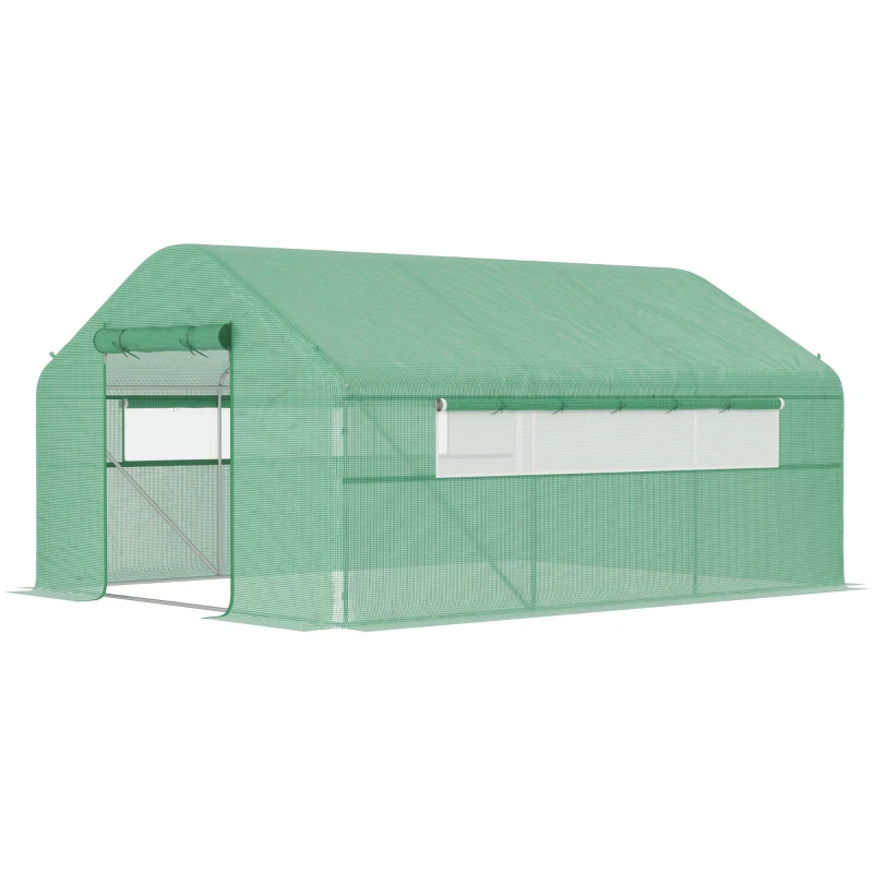 Outsunny Walk-in Tunnel Greenhouse with Galvanized Steel Frame and Windows, Garden Planting Warm House, 13' x 10' x 6.5' , Green