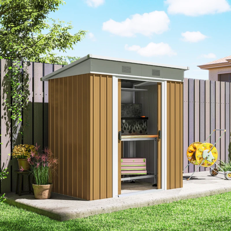 Outsunny 6' x 4' Outdoor Storage Shed, Metal Garden Shed with Lockable Sliding Doors and Vents, Yellow