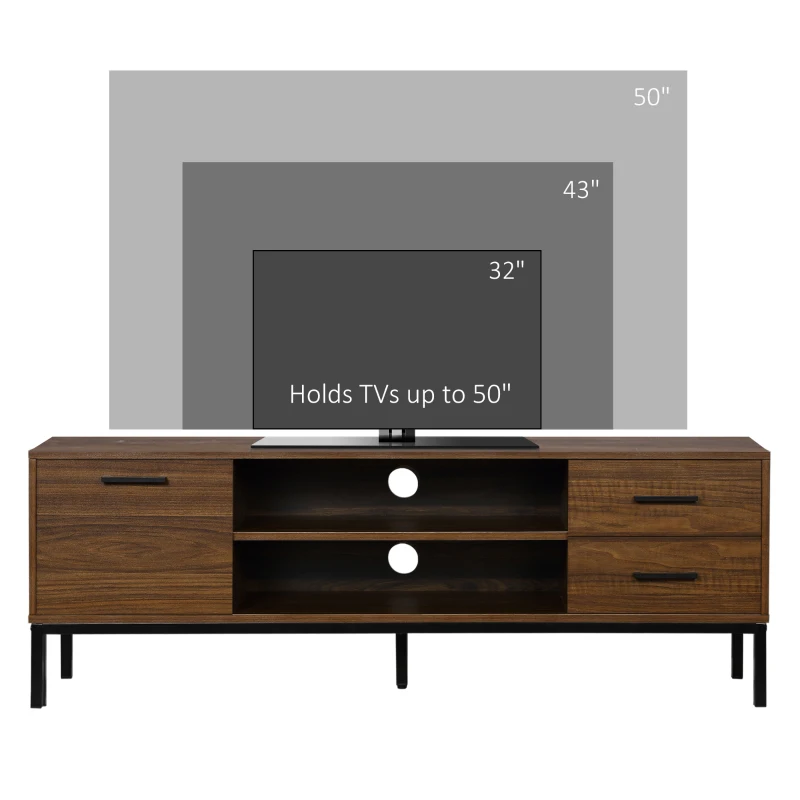 HOMCOM TV Stand for TV up to 50 Inches, TV Cabinet with Door, Open Storage and Drawers, TV Table with Steel Legs, Dark Walunt(m-6)