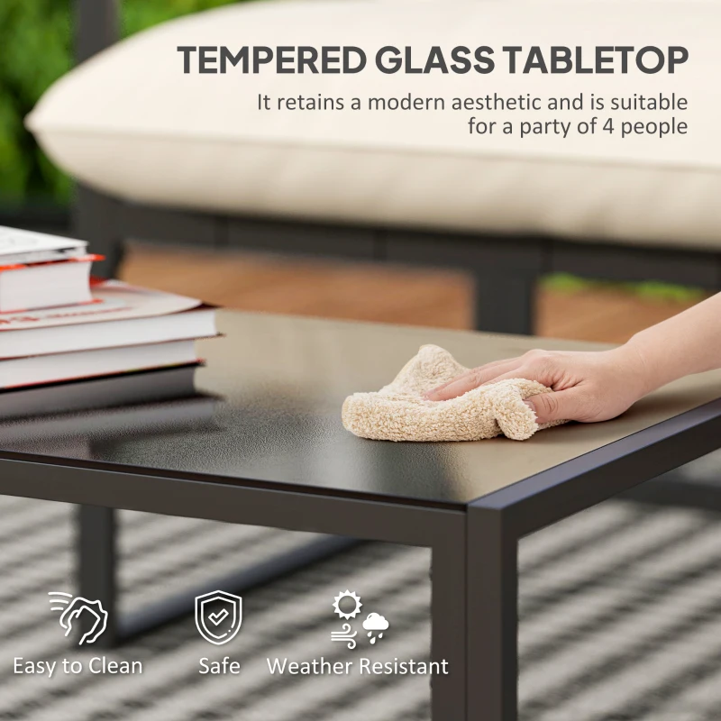 Outsunny 4 Piece Outdoor Furniture Set, Patio Conversation Set with Tempered Glass Table, Loveseat, 2 Chairs and Cushions, Beige