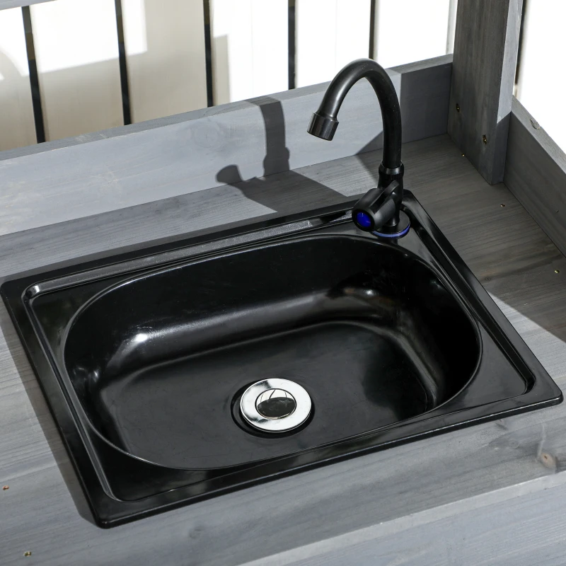 Outsunny Potting Bench Table Garden Work Bench Workstation with Drawer, Removable Sink and Hooks, 45.3" x 17.7" x 48.4", Grey